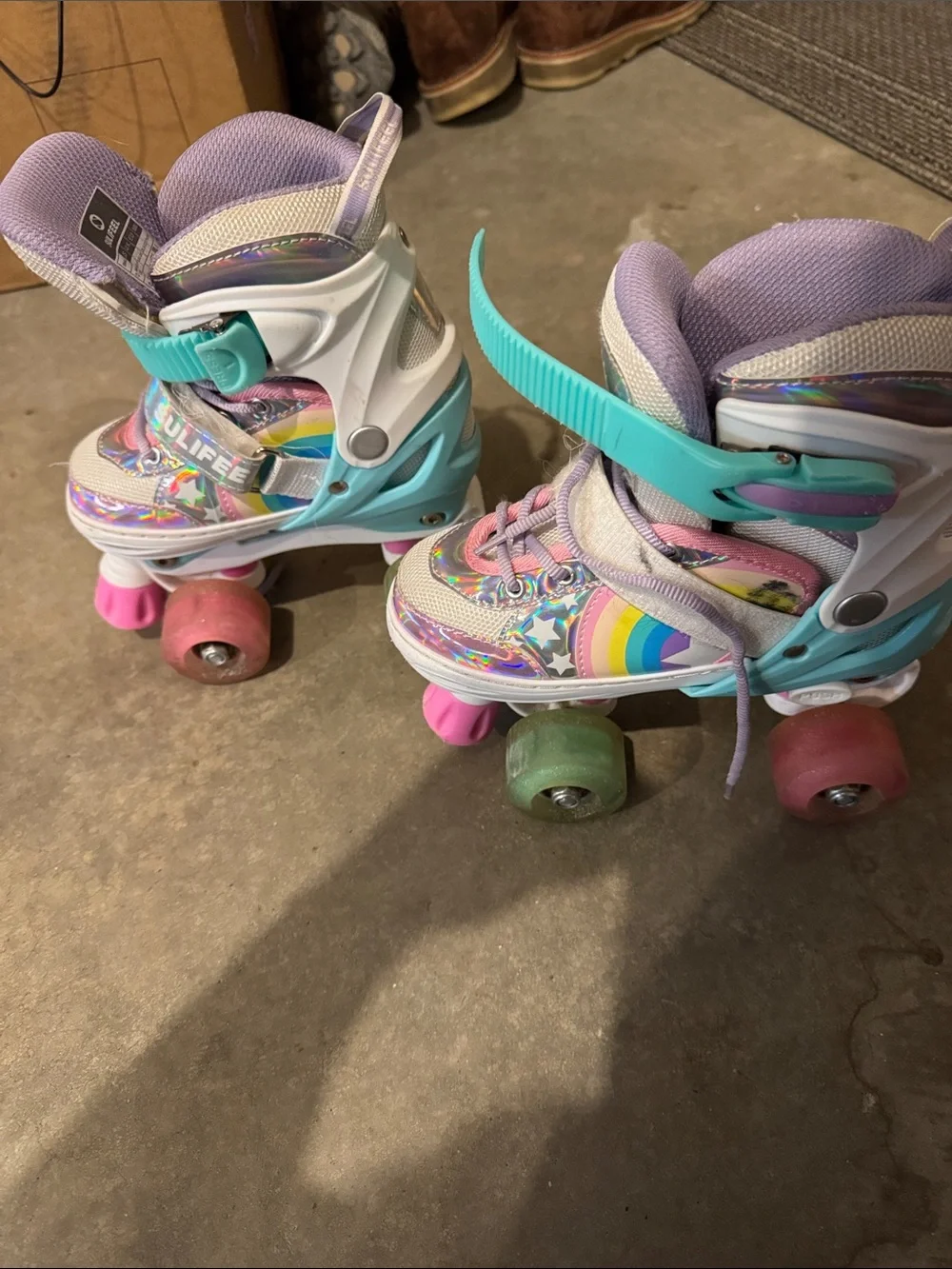 Kids' Pastel Rainbow Roller Skates with Mint Strap
